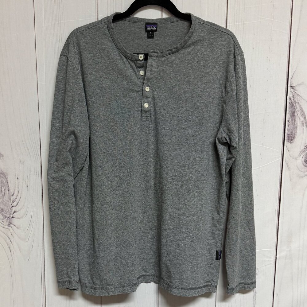 Patagonia Daily Henley Men's L Heather Gray Organic Cotton EUC